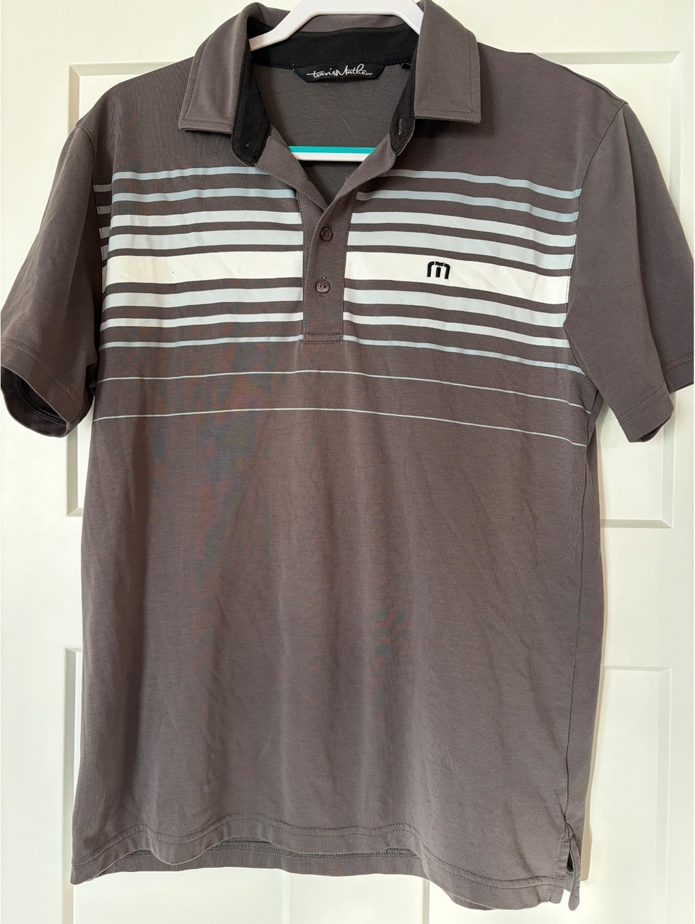 TravisMathew Grey Striped Polo — Size M
